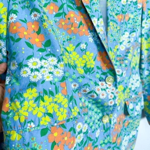Vintage Flower Power Blue Orange Cotton Blazer Size Small - Picture 3 of 12